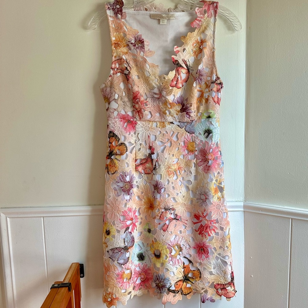 Boston Proper Multicolor Spring Floral Lace Mini Wedding Guest Dress size 2